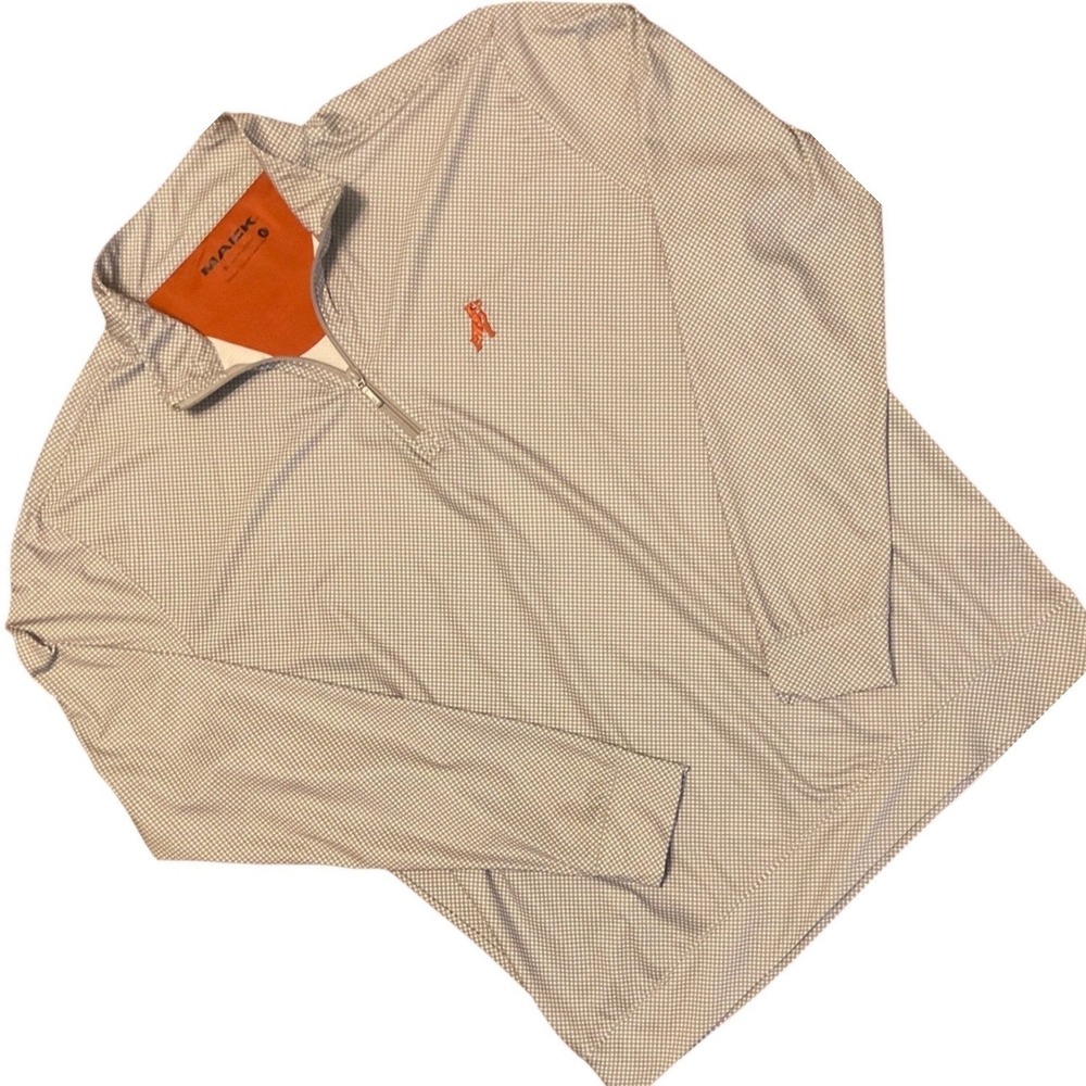 Mack by Horn Legend Mens Grey Gingham Quarter Zip Bamboo Charcoal Performance Lg